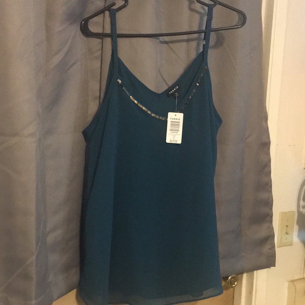 Torrid deep teal chiffon with sequins